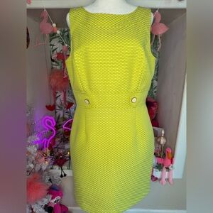 Tahari S. Levine Lime/Citrine & White Tweed Sleeveless Sheath Dress EUC - Size 6